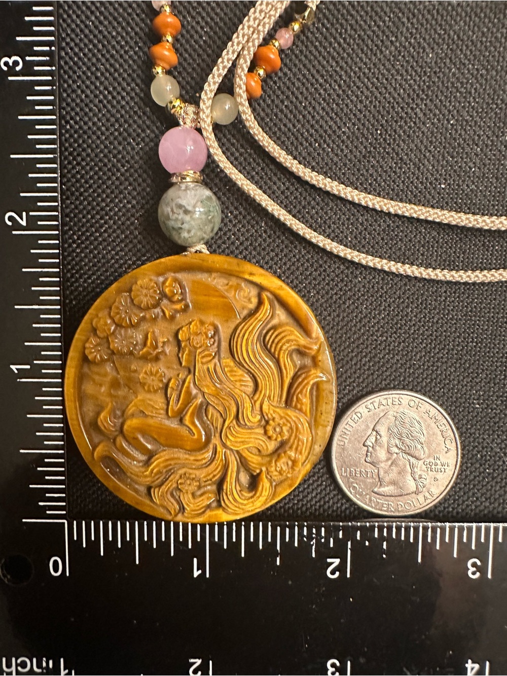 Tiger’s Eye Fairy Pendant with Kunzite and Moss Agate on Adjustable Beaded Rope - Picture 12 of 12
